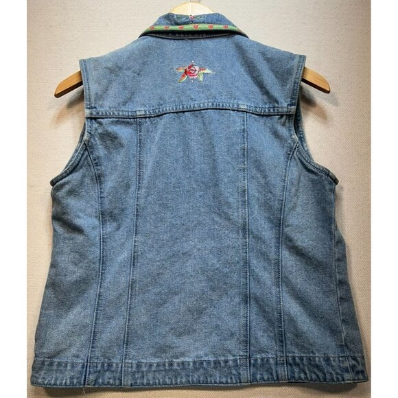 Bill Blass Women's Embroidered Jeans Vest Stretch Denim Size M Blue Sleeveless - Picture 2 of 11